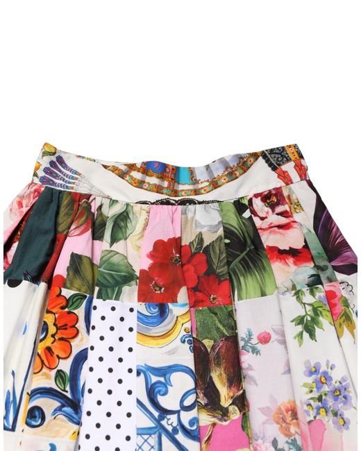 Dolce & Gabbana Red Patchwork High Waist Midi Skirt