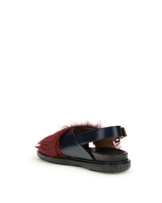 Marni Brown Fur-Lined Fussbett Sandals Calf Leather Bos Taurus