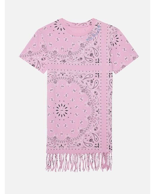 Mc2 Saint Barth Pink Abbey Dress With Fringes And Bandana Print