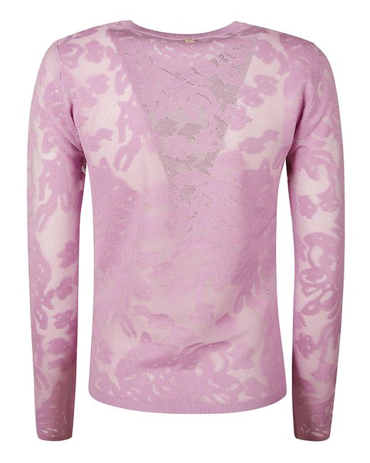 Blugirl Blumarine Pink Long-Sleeved Floral Lace Top