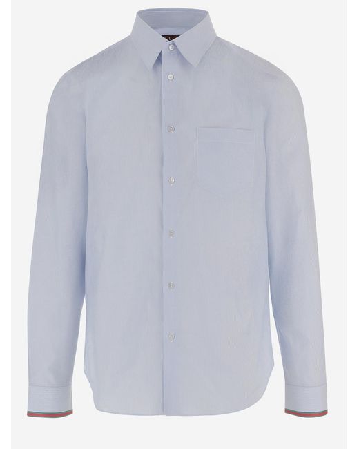 Gucci White Striped Cotton Shirt With Web for men