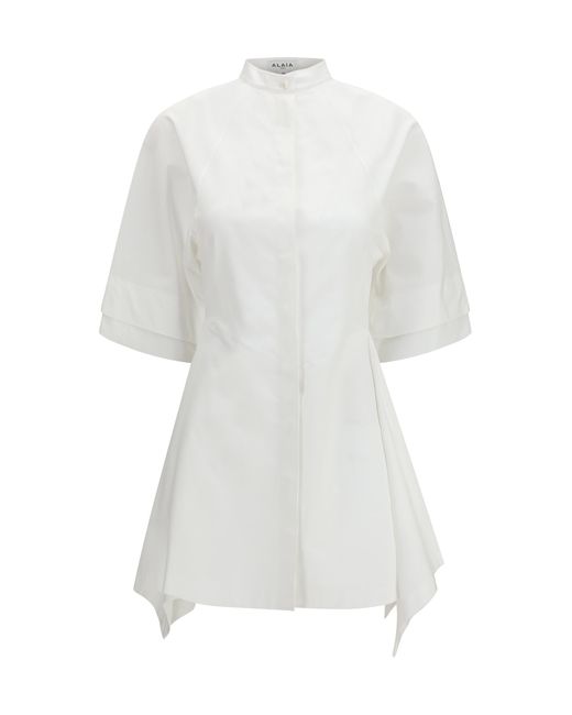 Alaïa White Dress Panelled Poplin Cotton