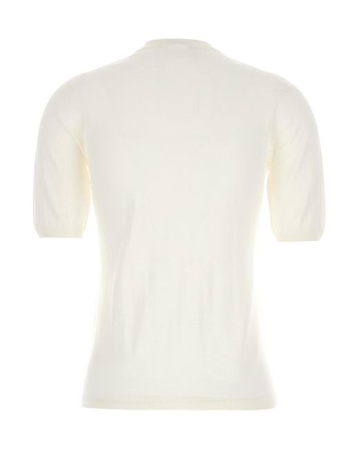 Max Mara White Crewneck Wool Sweater With Short Sleeves Virgin Tops