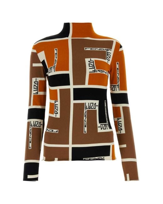 Fendi Brown Lightweight Long-Sleeved Knit Top For