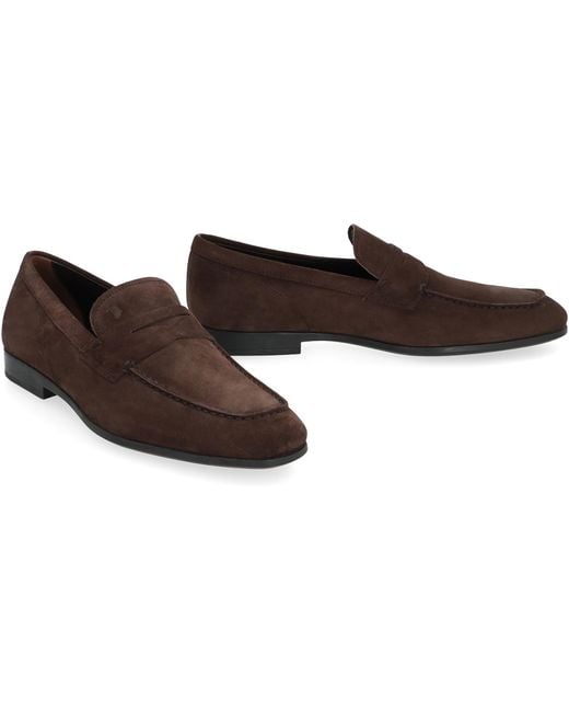 Tod's Brown Suede Loafers Calf for men