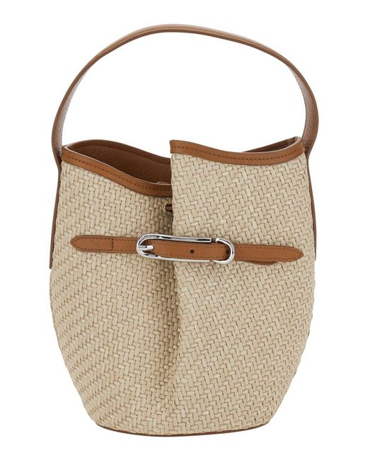 Liffner Natural Belted Bucket Bag Raffia