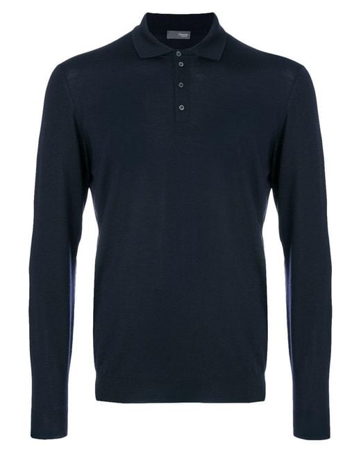 Drumohr Blue Polo Shirt Merino Wool for men