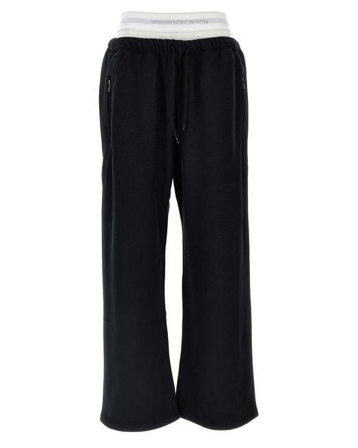 T By Alexander Wang Black Wide Leg W/ Logo Elastic Exposed Brief' Joggers