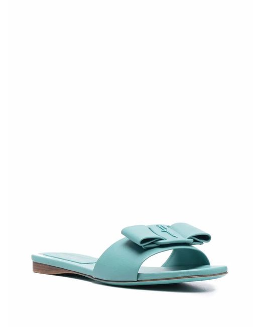 Ferragamo Green Embossed Bow Sandals