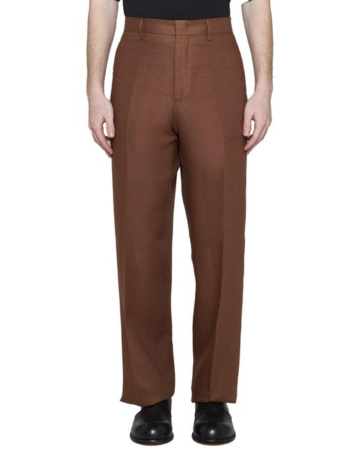 Tagliatore Brown Linen Trousers for men