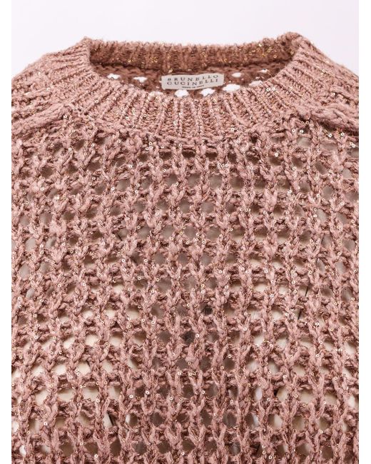 Brunello Cucinelli Pink Sequined Silk-Linen Sweater