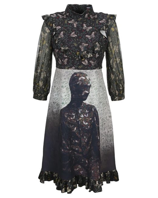 Undercover Black Frilled Butterfly Print Dress