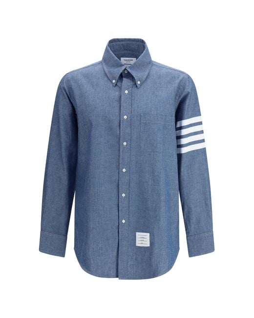 Thom Browne Blue Denim Shirt With Logo Cotton for men