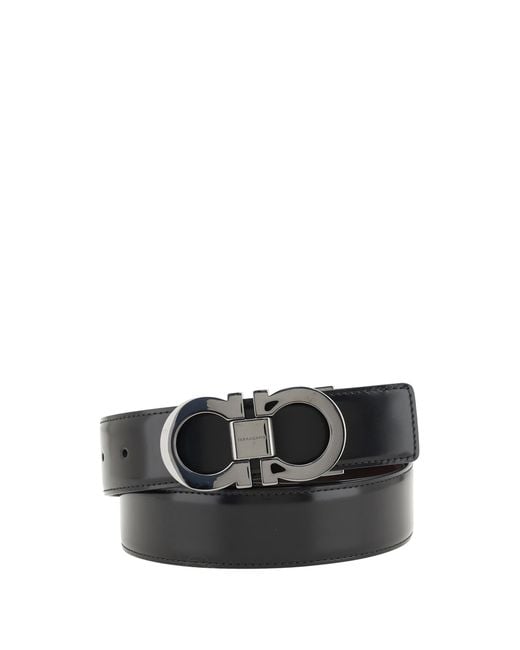 Ferragamo Black Gancini Reversible Belt Calf Leather Bos Taurus E Braces for men