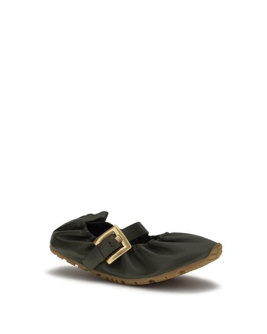 Balmain Green Ballerinas Buckle-Strap Ballerina Shoes