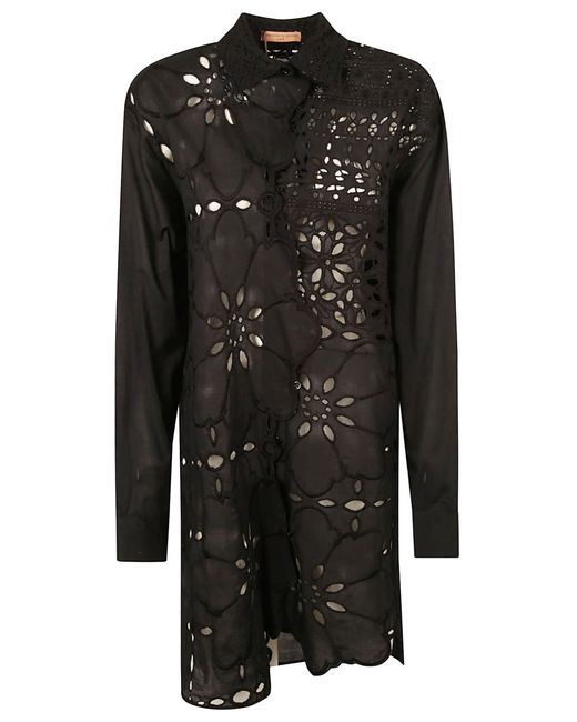Ermanno Scervino Black Floral Perforated Oversized Shirt