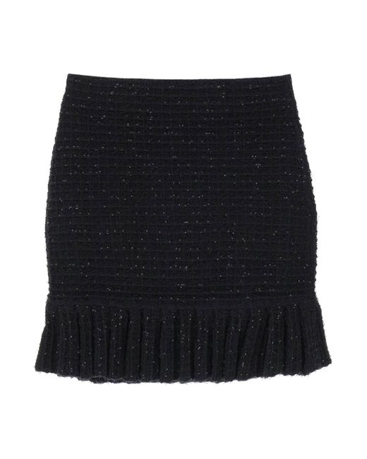 Self-Portrait Black Knitted Mini Skirt In Sequin Knit