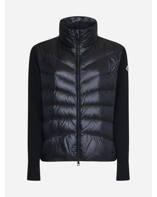 Moncler Black Padded Wool-Blend Zip Cardigan