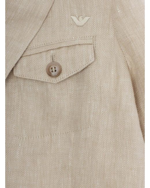 Emporio Armani Natural Single-Breasted Linen Jacket Blazers for men