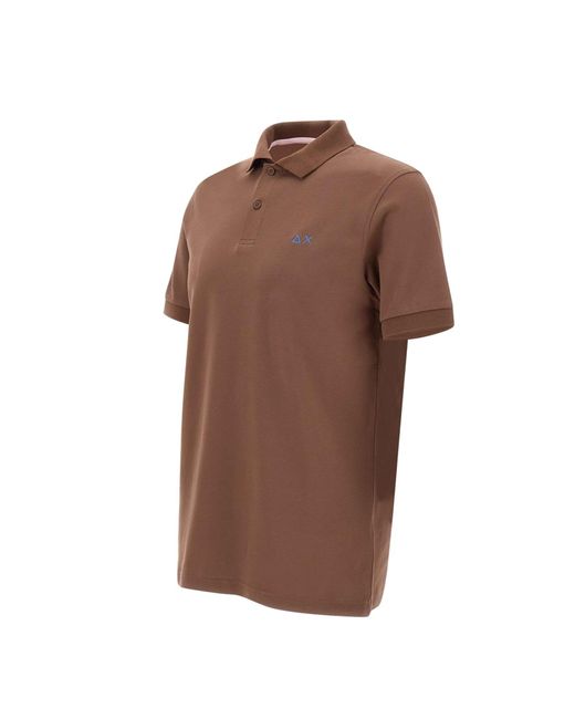 Sun 68 Brown Solid Pique Cotton Polo Shirt for men
