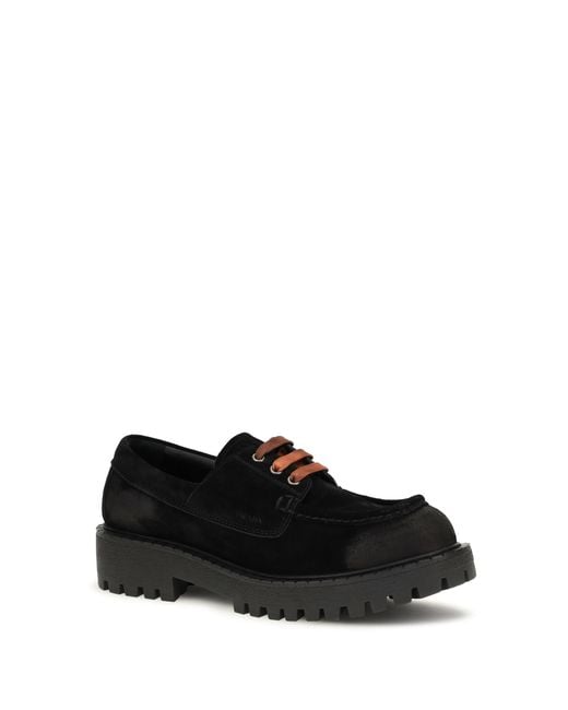 Prada Black Loafers Suede Lace-Up Upper: Shoes for men