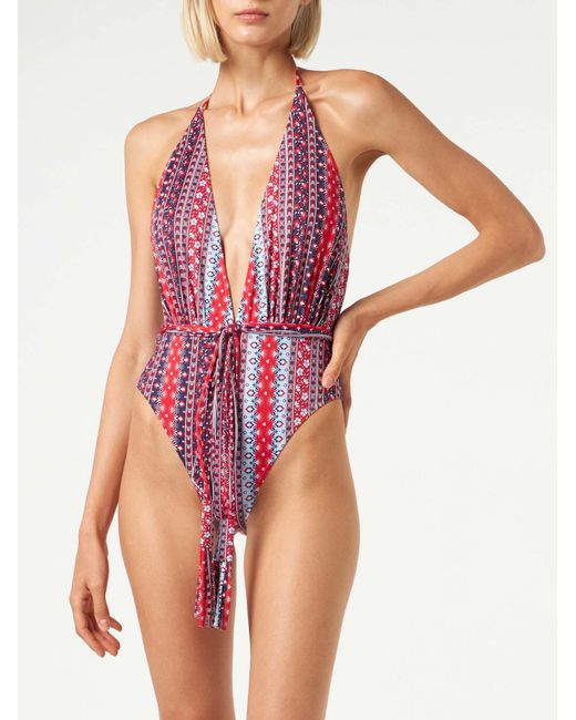 Mc2 Saint Barth Red One Piece Gipsy Print