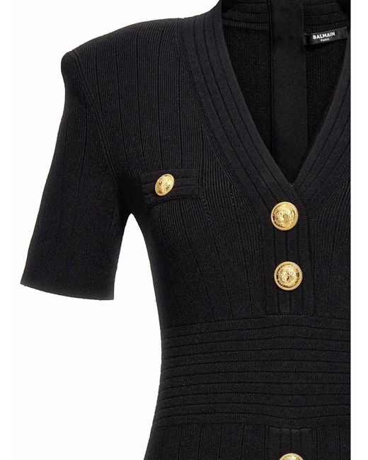 Balmain Black Knitted V-Necked Dress