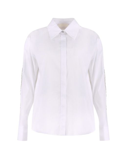 Genny White Stretch Poplin Shirt With Bead Embroidery Cotton; Polyamide; Elastane