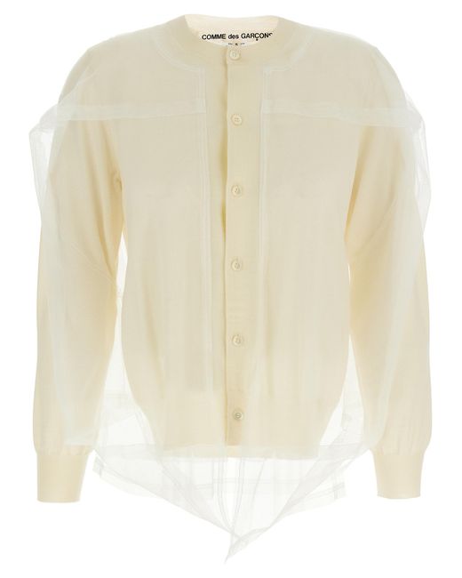Comme des Garçons Natural Tulle-Detail Knit Cardigan