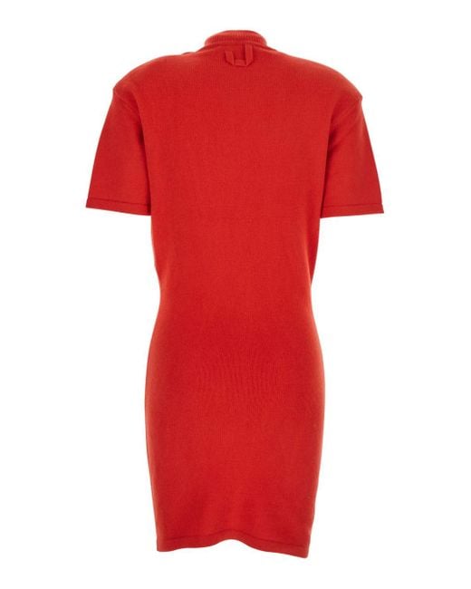 Jacquemus Red La Robe Maille Castagna Dress With High Ribbed Neck