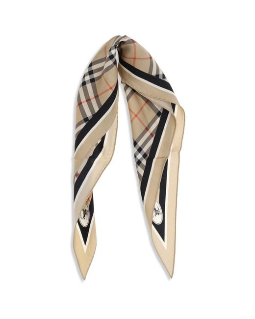 Burberry White Check Silk Scarf With Knight Stamp