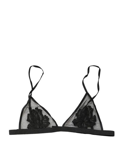 Dolce & Gabbana Black Floral Soft Cup Triangle Bra Underwear Elastane Nylon Viscose Clothing