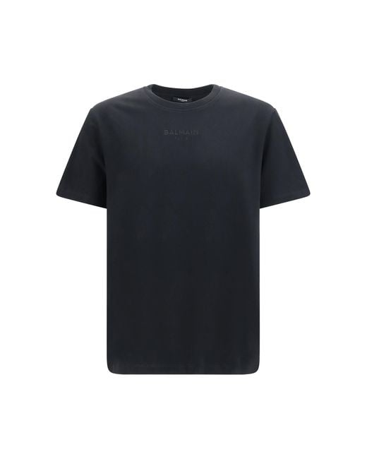 Balmain Black T-Shirt Embroidered Logo for men