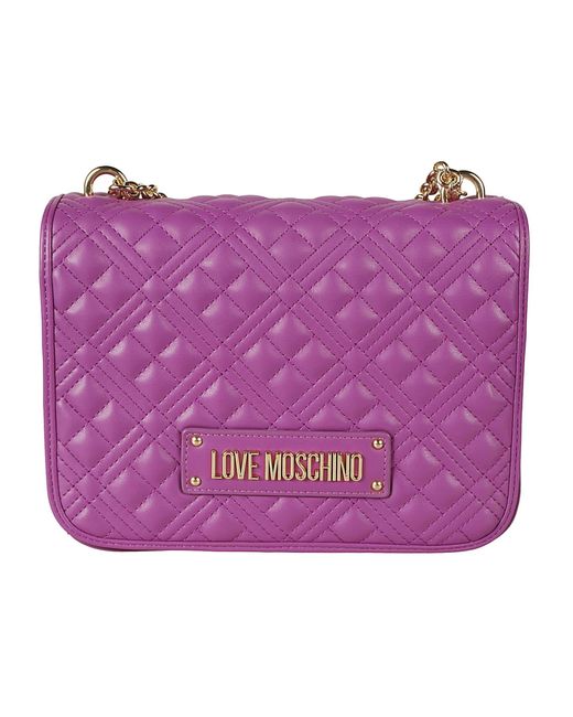 Love Moschino Purple Logo Embossed Quilted Chain Shoulder Bag
