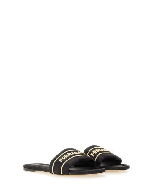 Ferragamo Black Slide Sandal With Logo Upper: Fabric (Vi + Se)