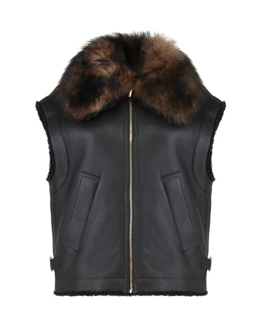 Fendi Black Sheepskin Gilet Nappa Lamb Leather Shearling Jackets