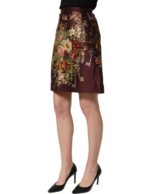 Dolce & Gabbana Red Floral Highwaist A-Line Mini Skirt Silk Wool