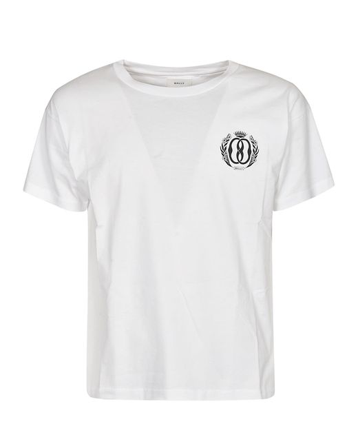 Bally White Crowned Logo Print T-Shirt for men