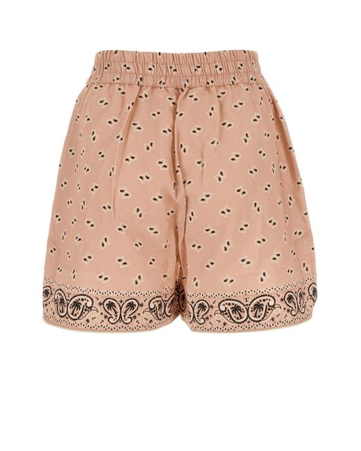Palm Angels Pink Printed Linen Blend Shorts
