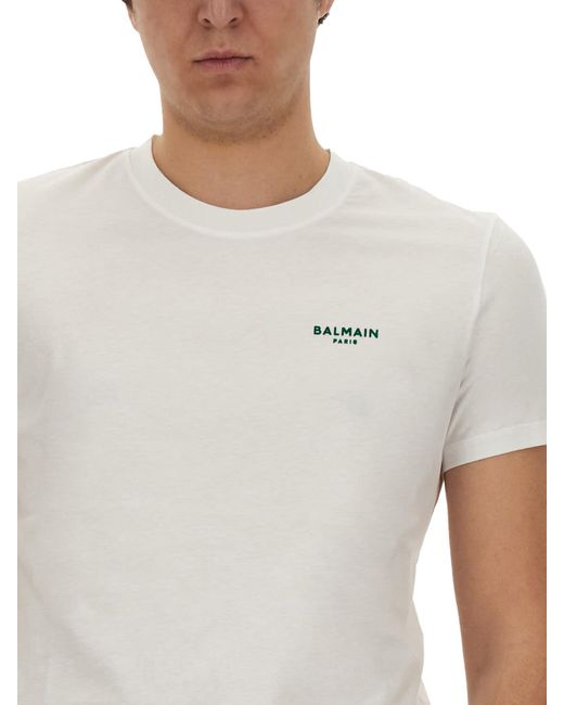 Balmain White T-Shirt With Logo for men