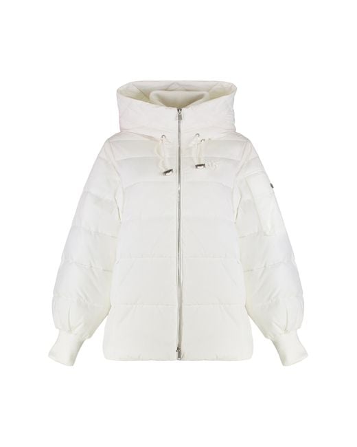 Pinko White Hooded Short Down Jacket Crusca Polyester Puffer