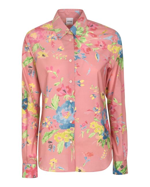 Aspesi Pink Floral Print Round Hem Shirt