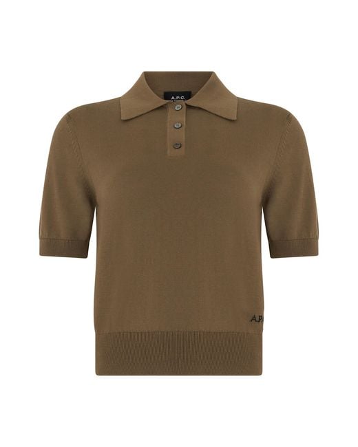A.P.C. Green Knit Cotton Polo Shirt Tops