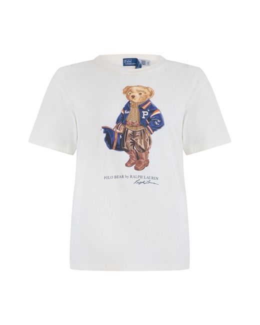 Polo Ralph Lauren White Cotton T-Shirt With Teddy Bear Motif T-Shirts & Jerseys