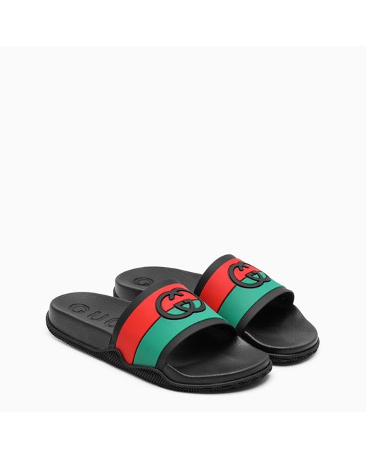 Gucci Black Multicolour Slider Sandals for men