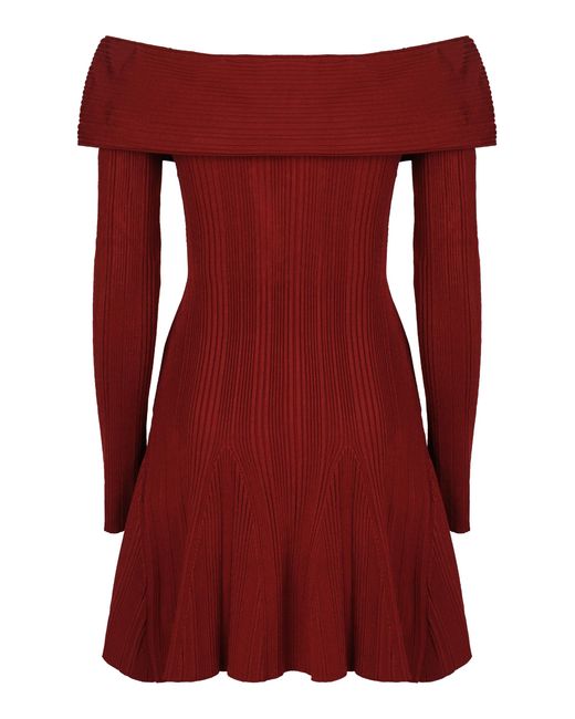 Self-Portrait Red Mini Knitted Viscose Dress