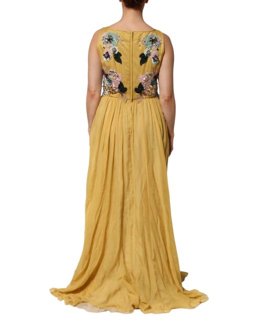 Dolce & Gabbana Yellow Silk Floral Embroidered Maxi Dress (Chiffon)