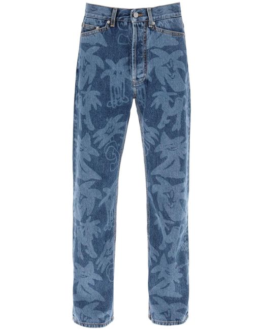 Palm Angels Blue Palmity Allover Laser Denim Jeans for men