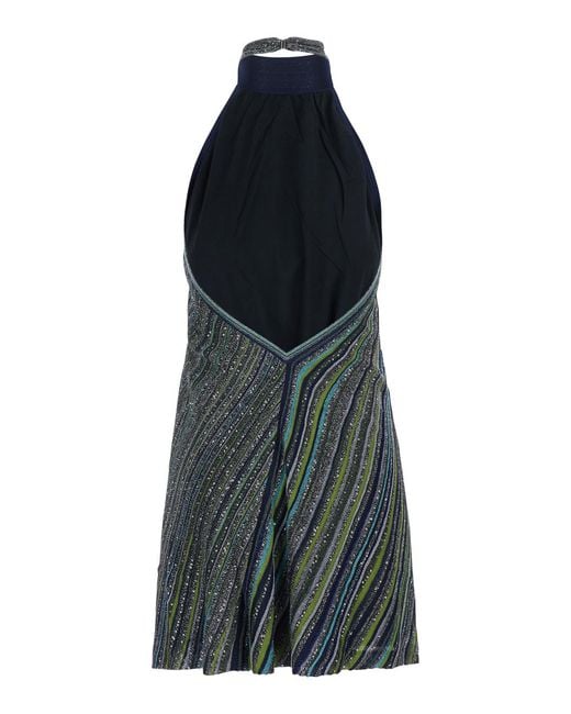 Missoni Blue Sleeveless Sequin Viscose Dress With Cut-Out