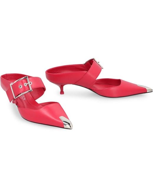 Alexander McQueen Red Mules Punk Buckle